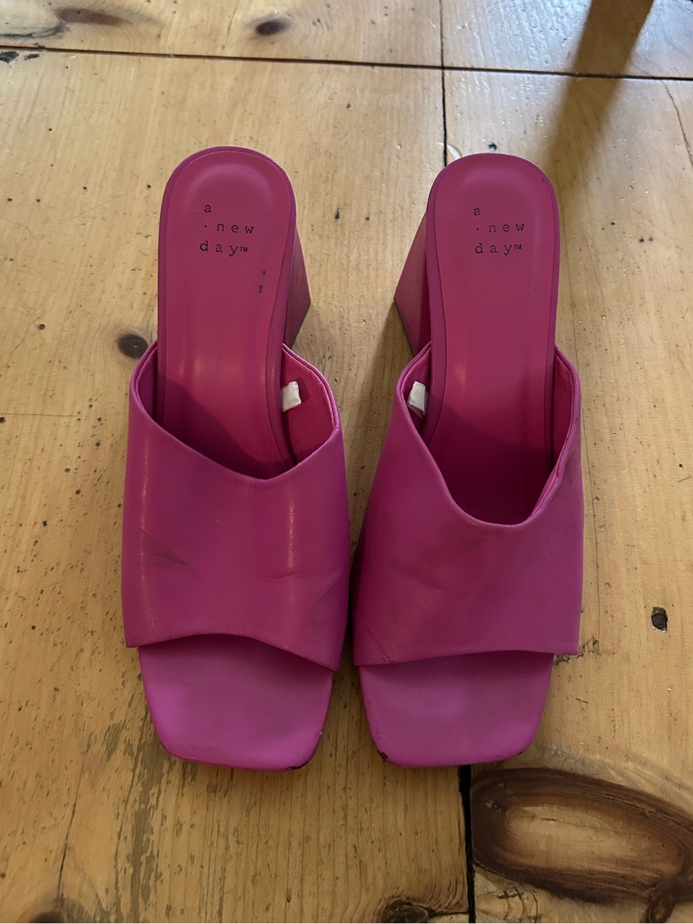 a new day Hot Pink Square Toe Block Heel Slide Mules